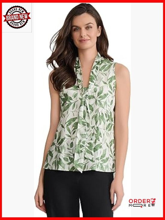 Tops - Sleeveless Tie-Front Printed Satin Top, Floral Blouse, Regular Fit